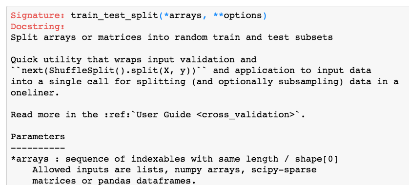 Documentation of train_test_split()